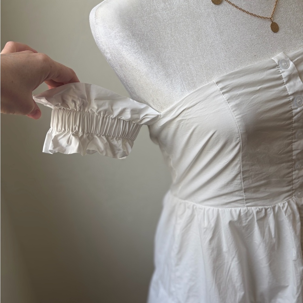 Nectar White Cotton Milkmaid Mini Dress Off Shoulder Cottagecore S - Picture 5 of 11